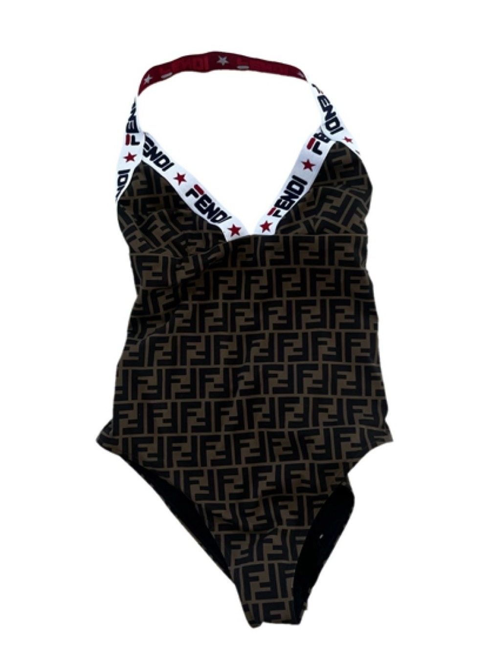 Fendi Brown Logo-Print One-Piece Swimsuit